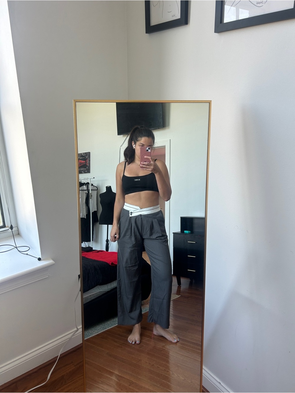 High-Waist Wide Leg Pants in Charcoal Gray